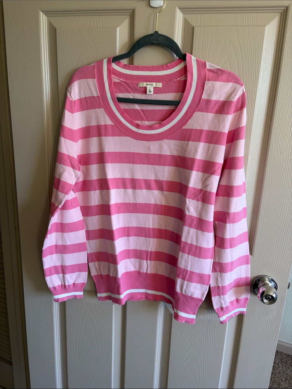 Merona Pink and White Striped Crewneck Sweater